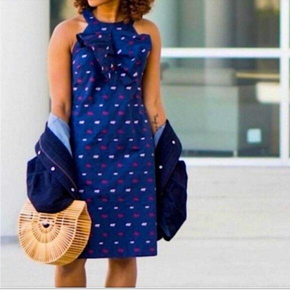 Banana Republic Dresses & Skirts - Banana Republic Pleated Bow Front Halter Shift Dress in Navy $138 NWOT